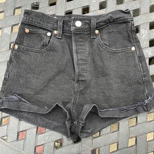 levi’s ribcage high rise denim shorts black